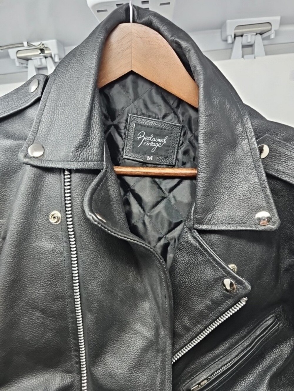 Reclaimed Vintage Black Quilted-Lined Leather Moto Jacket